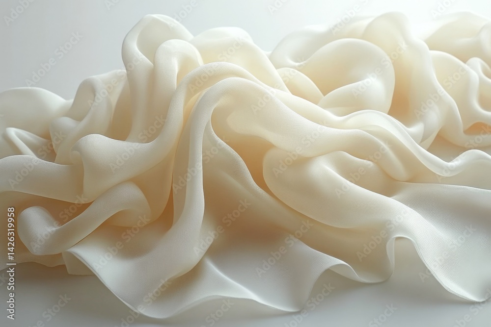 Poster soft and delicate cream fabric draped elegantly on a neutral background showcasing texture and fluid