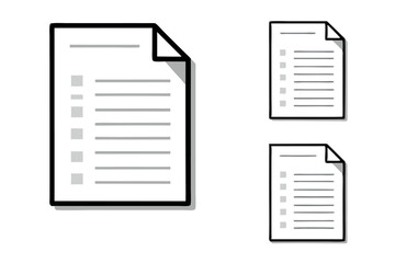 Line art icon set depicting simple paper sheets with lined writing, a folded corner, perfect for documents, writing, or school notes