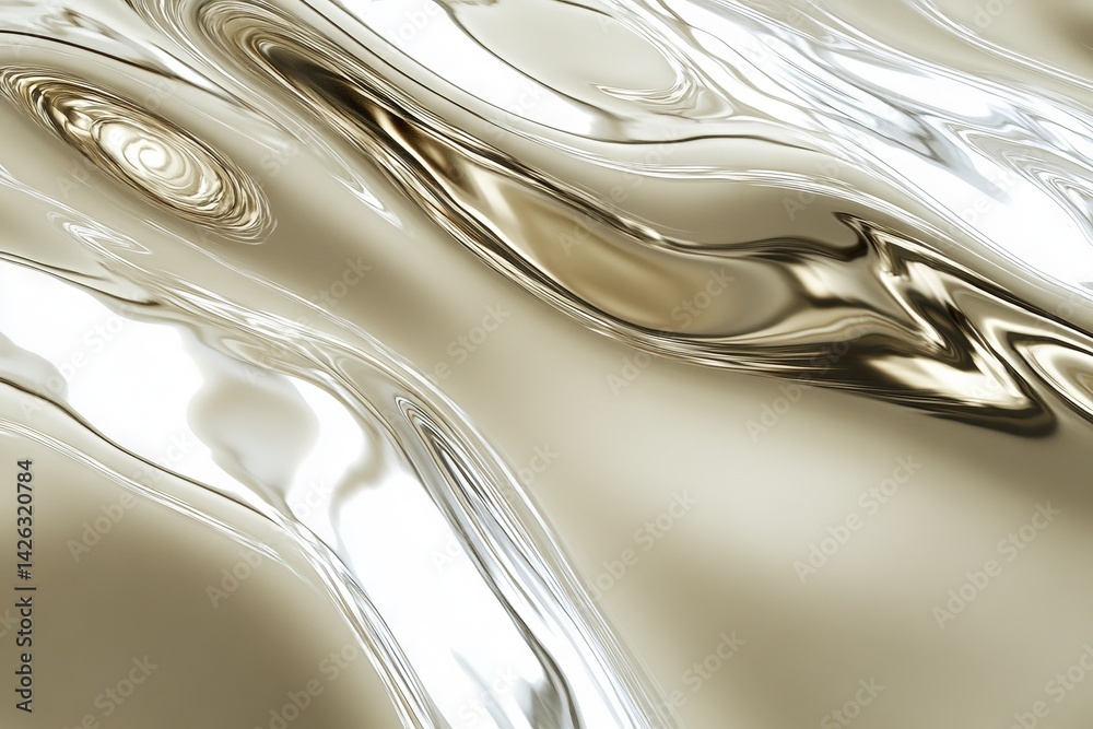 Aufkleber reflective abstract composition showcasing flowing metallic surfaces in light