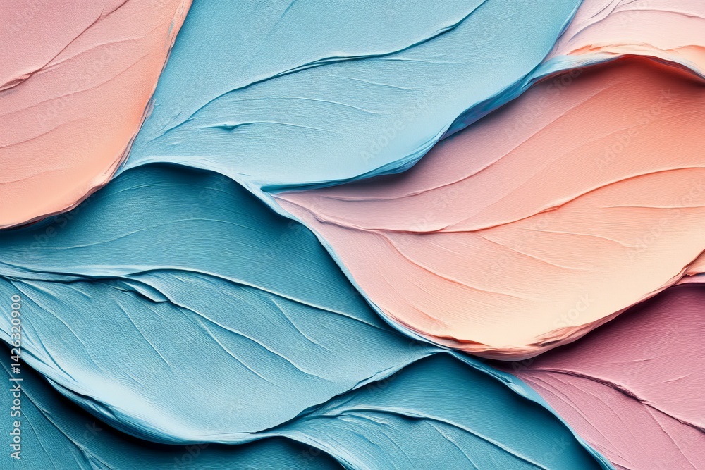 Poster colorful abstract art created with textured paint in soft pastel shades representing waves and movem