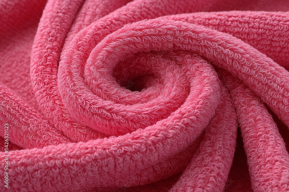 Poster soft pink towel elegantly curled on a surface, showcasing its texture and warmth in a cozy setting d