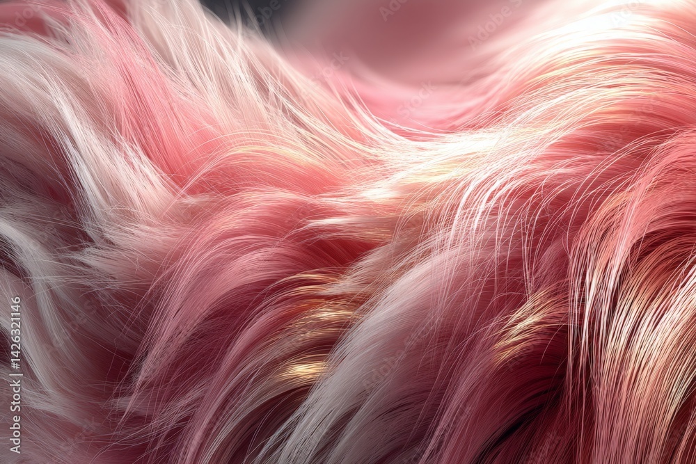 Poster Soft pink and white fur texture captured in a close-up view showcasing delicate strands and layered depth in natural light