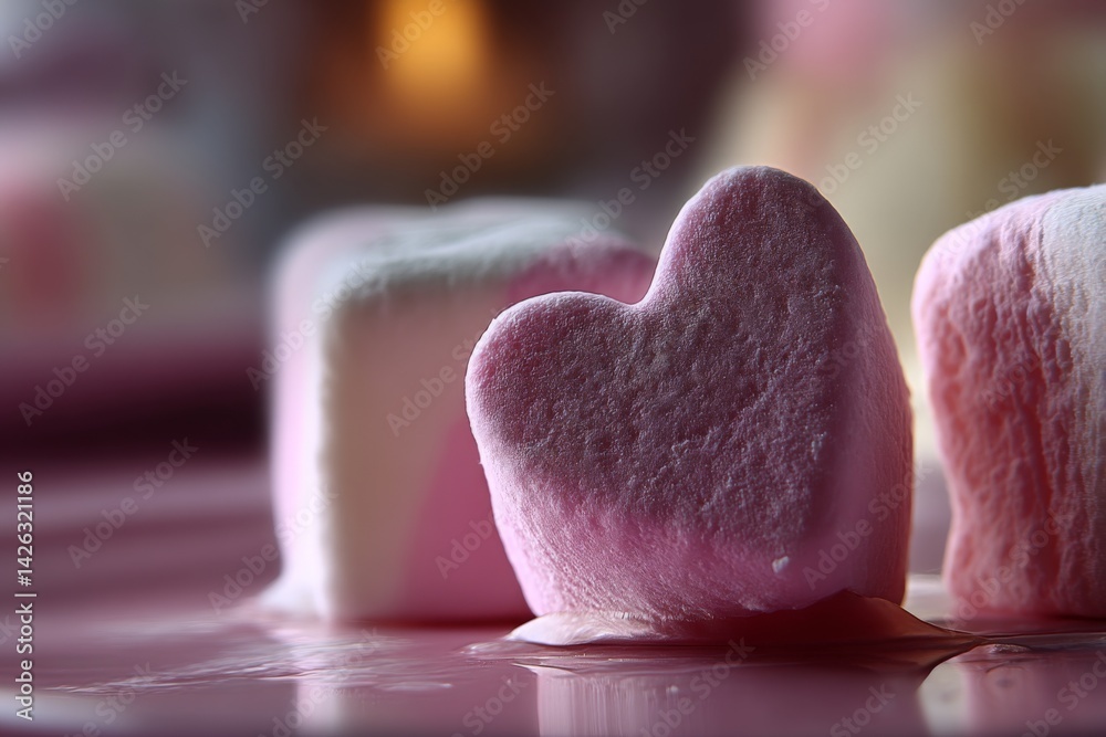 Aufkleber heart-shaped marshmallows on a pink surface create a sweet and playful display perfect for a cozy ga