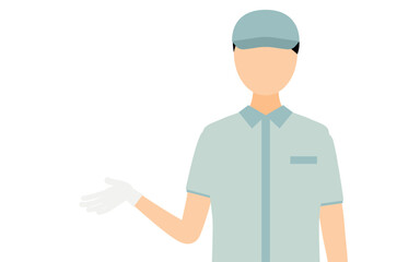 Simple illustration of a worker man wearing a cap speak with gestures