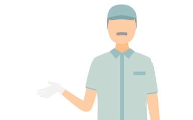 Simple illustration of a senior worker man wearing a cap speak with gestures