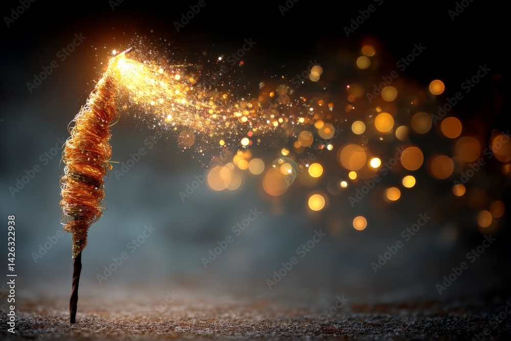 Aufkleber magic sparkler twirling creates a dazzling display of light in a dimly lit atmosphere during a festi