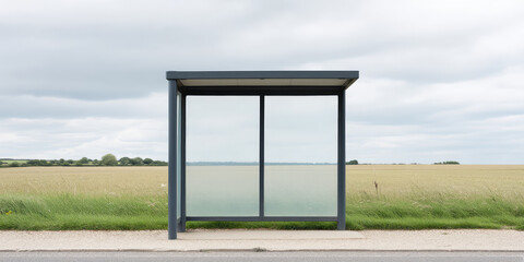 A deserted bus stop in a rural area