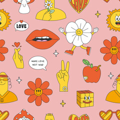 Groovy hippie seamless pattern
