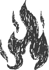 Fire flame grunge hand drawn chalk. Tattoo abstract y2k vintage simple shape. Crayon drawn red flame icon. 