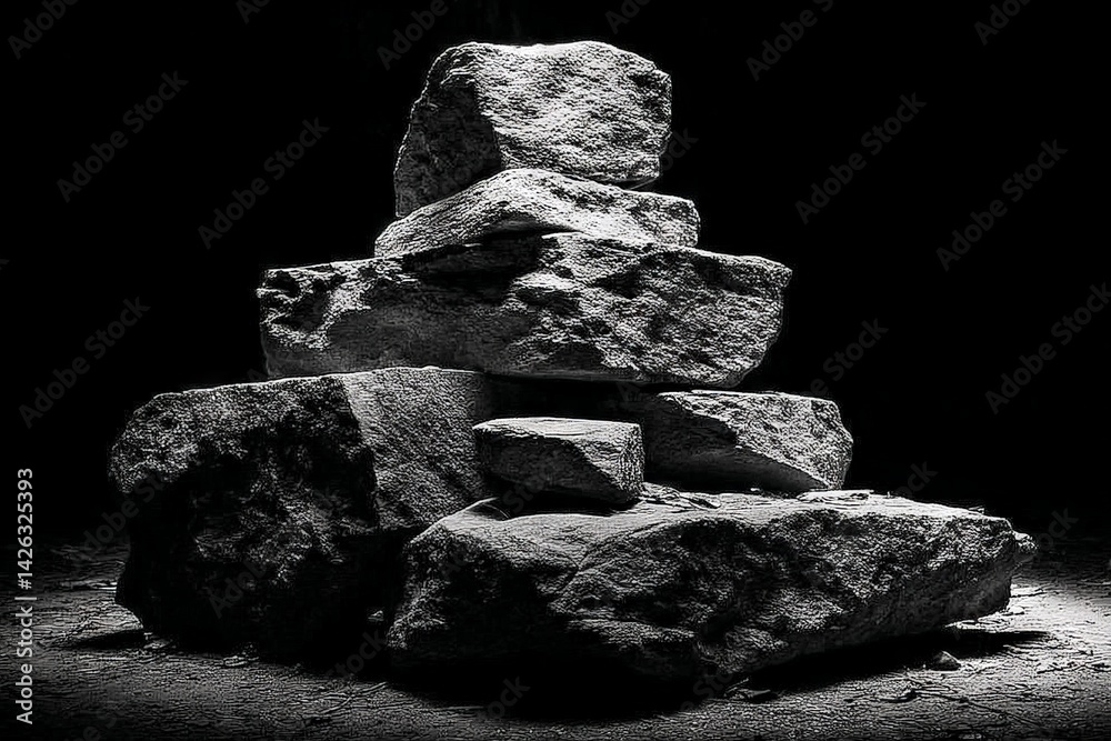 Aufkleber stacked rocks create a striking abstract sculpture in dramatic lighting