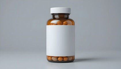 Glossy plastic bottle for vitamin supplements wite plain white label.