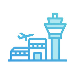 Blue Airport Icon: Tower, Plane, Terminal - Isolated Aviation Design