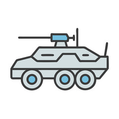 Obraz premium Military Vehicle Icon - Armored Transport with Weaponry on Black Background