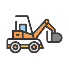 Isolated Icon Illustration of a Small Backhoe Construction Equipment Machine