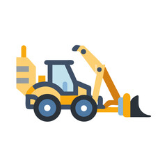 Cartoon Vector Backhoe Loader on Black Background, Construction Equipment