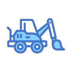 Stylized Icon of a Blue Excavator on a Black Background
