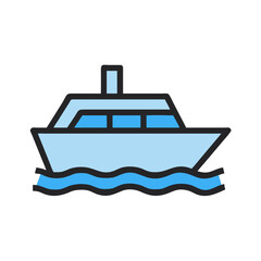 Illustration of a blue yacht sailing on the ocean, yacht illustration