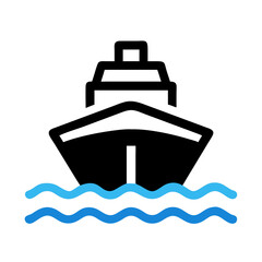 Minimalist Ocean Waves Illustration on Black Background, Blue Water Icon