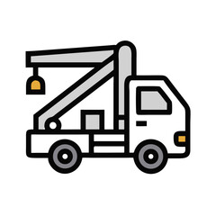 Black Tow Truck Icon with Crane Hook, Roadside Assistance and Recovery