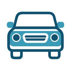 Front View Car Icon in Blue on Black Background - Transportation Design