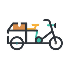 Cute Cargo Bike Illustration, Delivery Tricycle Icon for Transportation and Logistics
