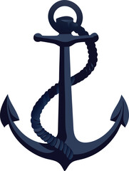 Dark Blue Ship Anchor with Rope Nautical Illustration