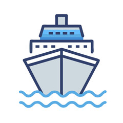 Cruise Ship Icon on Black Background, Travel and Vacation Concept