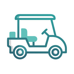 Turquoise Golf Cart Icon on Black Background: Transportation and Recreation