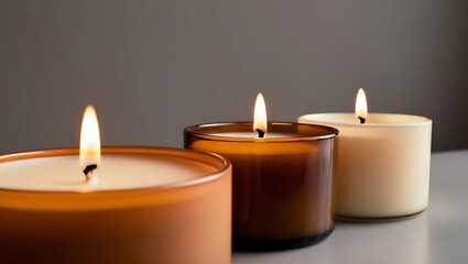 Aromatic Candles Isolated on Gray Background – Cozy Atmosphere