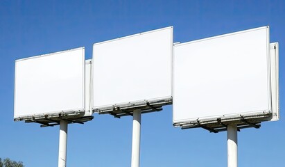 Obraz premium Three blank billboards against a clear blue sky