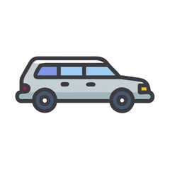 Stylized Grey Station Wagon Illustration on Black Background, Isolated Car Icon