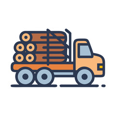 Lumber Truck Vector Illustration Icon, Logging and Forestry Industry Concept