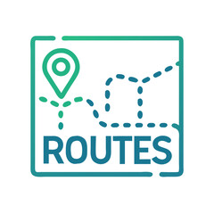 Routes Icon with Map Pointer and Dashed Line, Modern Design Illustration