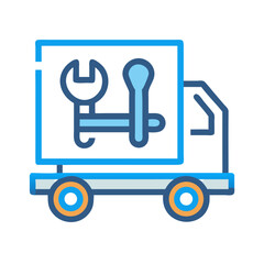 Repair Truck Icon with Wrench and Tools, Automotive Maintenance Vector