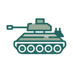 Cartoon Tank Icon with Dark Outline, Military Vehicle Illustration on Black Background