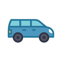 Blue Minivan Illustration on Black Background: Family Vehicle, Transport Icon