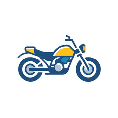 Blue and Yellow Motorbike Illustration on Black Background, Flat Icon Style