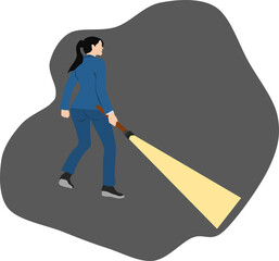懐中電灯をつけるビジネスウーマンのイラスト