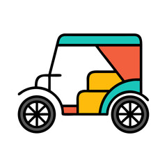Rickshaw Colorful Icon, Isolated, Retro Style, Black Background, Simple Illustration