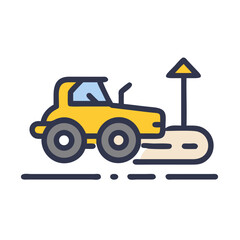Yellow Car Icon on a Track with a Triangle Arrow, Isolated