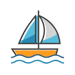 Stylized Minimalist Sailboat Icon on Black Background, Watercraft Illustration