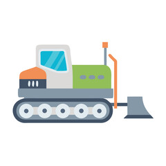 Cartoon Tractor on Tracks with Blade, Construction Vehicle Clipart Illustration