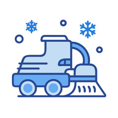 Cartoon Snow Sweeper with Snowflakes on Black Background, Winter Illustration