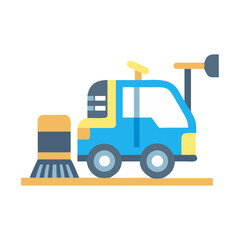 Cartoon Street Sweeper Vehicle Illustration, Road Cleaning Machine Icon on Black Background