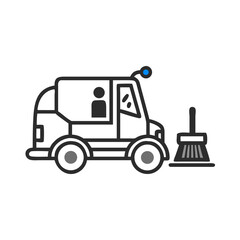 Street Sweeper Truck Illustration, Road Cleaning Vehicle, Municipal Services, Icon Design