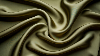 Obraz premium Olive silk satin with soft folds and matte shimmer, rich brown-green gradient, luxury drapery background with subtle waves