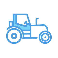 Blue Tractor Illustration on Black Background: Agricultural Vehicle Icon Graphic