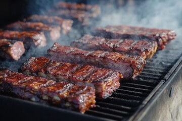 Grilled ribs on a barbecue grill