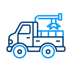 Outlined Vector Icon Illustration of Log Grapple Truck on Black Background