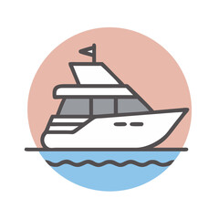 Modern Yacht Illustration: White Boat on Blue Water, Salmon Background